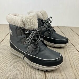Sorel Explorer Carnival Waterproof Faux Fur Collar Boots US6 Quarry Grey $150